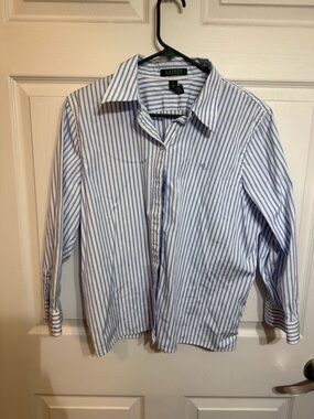Lauren Ralph Lauren Blue & White Striped Button-Up Shirt Woman’s XL
